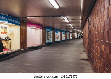 Editorial 03.27.2019 Stockholm Sweden. Inside The Subway Station At Gärdet With Advertisement