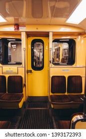 Editorial 03.27.2019 Stockholm Sweden. Inside one of the old subway trains with a door between to cars