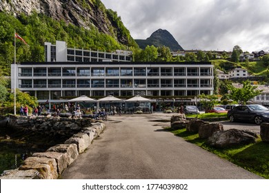 Editorial 09.07.2019 Geiranger Norway Tourists Visiting The Small Town On A Summer Day