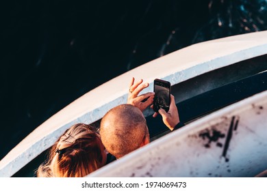 Editorial 2019-09-26 Helsinki Finland Couple Taking A Selfie On The Cruise Ship