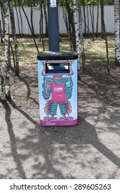 Editorial, 21st June 2015: London, UK: Colorful Dustbin By Better Bankside On Banks Of River Thames To Ensure Bankside Streets Remain Clean And Easy To Maintain