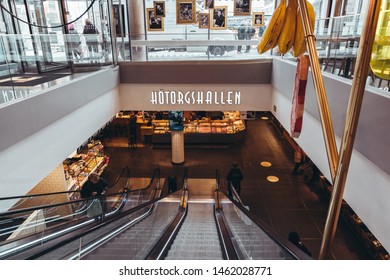 Editorial 29.3.2019 Stockholm Sweden Escalators Taking People Down To The Indoor Shopping Market At Hötorget