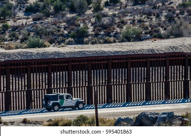 Editorial - December 3, 2015: US - Mexican Border Fence Near Jacumba/Boulevard In Southern California. 