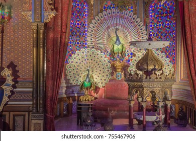 Editorial: ETTAL, BAVARIA, GERMANY, October 1st, 2017 - Detail Of The Exotic Interior In The Moorish Kiosk With The Peacock Throne, In The Park Of Linderhof Palace