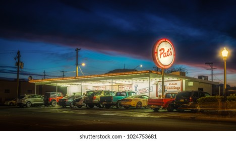 Editorial February 2, 2018: Pat's Fast Food Restaurant In Tucson Arizona Night Photo