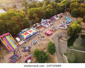 Editorial Image. Aerial View Of Funfair And Rides At Wardown Public Park Luton England. The Fun Fair Was Held To Server The Asian Community Of Luton City Of England, Image Captured 20-08-2022