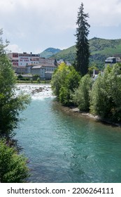 Editorial. July, 2022. Lourdes, France. River Gave De Pau In The City Of Lourdes, Hautes-Pyrenees, France.