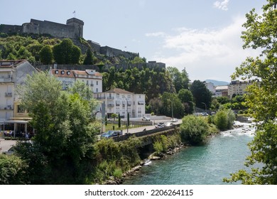 Editorial. July, 2022. Lourdes, France. River Gave De Pau In The City Of Lourdes, Hautes-Pyrenees, France.