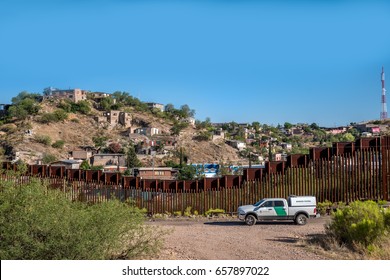 Editorial June 10, 2017 - Border Patrol Car On The US Side Of The International Border Between United States And Mexico