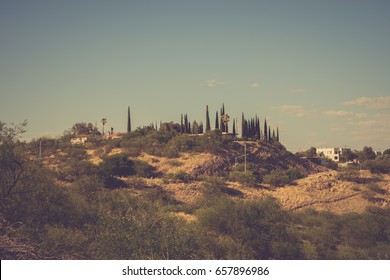 Editorial June 10, 2017 - Vintage Looking Photo Of US Mexican Border In Nogales, Arizona