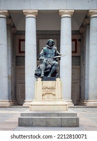 Editorial Malaga, Spain - September 29, 2022: The Statue Of Velázquez Outside The Main Gate Of The Prado Museum, Dedicated To Diego De Velázquez.
