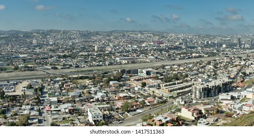 Editorial: March 22, 2019 - The City Of Tijuana, Mexico, Taken From A Hill Overlooking The Buildings And Architecture Of This Mexican Border Town. 