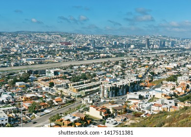 Editorial: March 22, 2019 - The City Of Tijuana, Mexico, Taken From A Hill Overlooking The Buildings And Architecture Of This Mexican Border Town. 