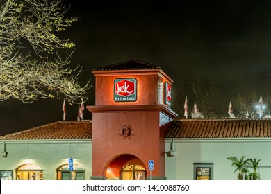 Editorial March 26, 2019 - Jack In The Box In Chula Vista, California, Taken During Nighttime. Popular Fast Food Chain.