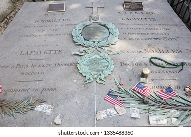 Editorial: PARIS, ILE DE FRANCE, FRANCE, August 04, 2018 - Close Up Of The Last Resting Place Of General Lafayette At The Picpus Cemetery In Paris