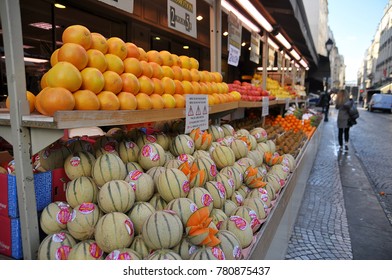 Editorial Use. Fruit Shop At Rue Montorgueil, Popular Street Food In Paris, France, April 19, 2016