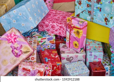 Editorial use only; beautifully wrapped colourful Christmas gifts, taken at Pathumthani, Thailand, in December 2019.   - Shutterstock ID 1592912188