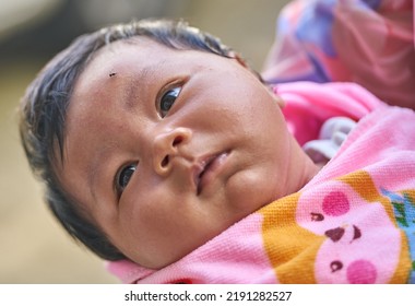Editorial Use Only; A One Month Old Baby Girl With A Mosquito On It Forehead, Taken At Pathumthani, Thailand, In August 2022.          