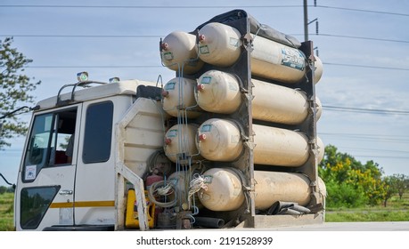 Editorial Use Only; A Truck On A Rural Road Powered By Compressed Liquid Nitrogen Gas, Taken At Buriram, Thailand, In July 2022.