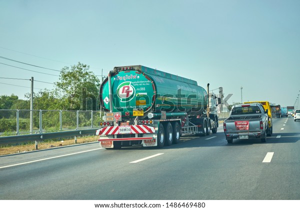 Editorial use only; a truck\
transporting petroleum on the road, taken at Korat, Thailand, in\
May 2019.