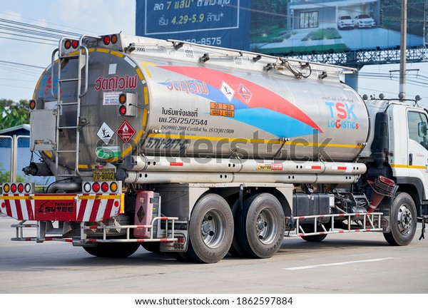 Editorial use
only; a truck used to transport  petroleum, taken at Pathumthani,
Thailand, in November 2020.
