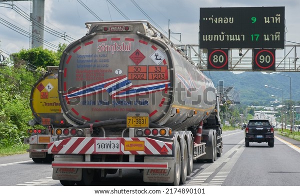 Editorial use only;\
trucks transporting gasoline, on an expressway, taken in Saraburi,\
Thailand, on July 4,\
2022.