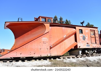 Edmonton, Alberta, Canada - 04-06-2022: Snow Plow Railway Train Engine.