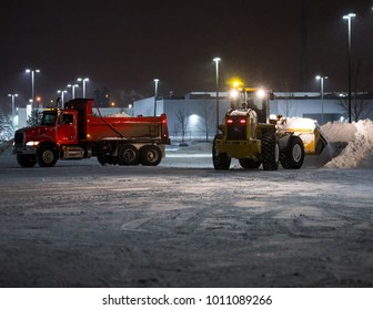 Edmonton, Alberta, Canada - 26.01.2018: Edmonton's First Big Snowfall Of The Winter Season Had Snow Removal Crews Busy.