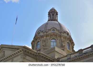 Edmonton, Alberta, Canada - April 7th 2021: Alberta Legislature building photographed in springtime. Construction started in 1907 the building was completed in 1913 at a cost of two million dollars.
