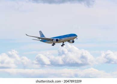 Edmonton, Alberta, Canada. August 26, 2019. A KLM Airlines Airbus A330, With Identification PH-AON, Landing At Edmonton International Airport