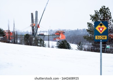 Edmonton, Alberta / Canada - FEBRUARY 11 2020: Tawatinâ Bridge Edmonton Lrt Construction.