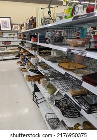 Edmonton Alberta Canada - July 10 2022: Documentary Image Of Value Village Thrift Store Showing The Interior Shelving And Racks Packed Full Of Second Hand Items