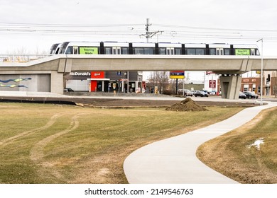 Edmonton, Canada, April 21, 2022: LRT Construction Testing Trains