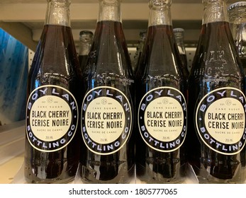 Edmonton, Canada - August 15, 2020: Boylan Bottling’s Black Cherry Soda Pop Bottles On A Grocery Store Shelf 