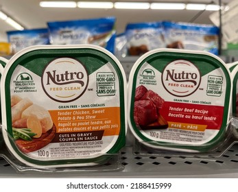 Edmonton, Canada - August 4, 2022: Small Dishes Of Nutro Feed Clean Dog Food On Display On A Pet Store Shelf