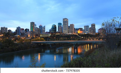 The Edmonton, Canada Cityscape At Night