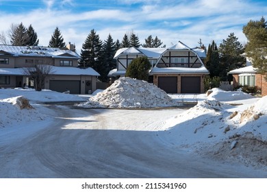 Edmonton, Canada,  January 27, 2022:Snow Pile Made After Street Snow Cleaning