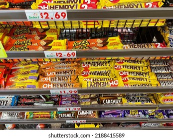 Edmonton, Canada - July 24, 2022: Assortment Of Chocolate On Display At A Cashier Checkout Aisle To Encourage Customer To Impulse Buy 