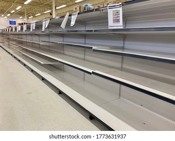 Edmonton, Canada - June 29, 2020: Empty Shelves At A Grocery Store