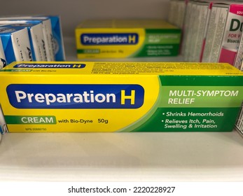 Edmonton, Canada - October 20, 2022: Person Who Is Black Holding A Box Of Preparation H Multi Symptom Relief