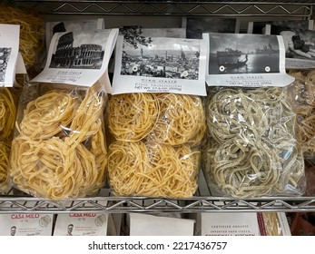 Edmonton, Canada - October 3, 2022: Packages Of Various Types Of Ciao Italia Pasta On Display On A Grocery Store Shelf