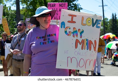 Edmonton, Canada-June 10, 2016: Supportive Mother Of A Gay Son