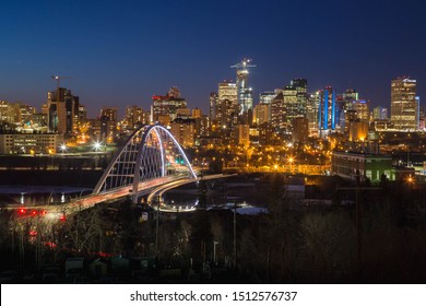 Edmonton Skyline And Waterdale Bridge At Night