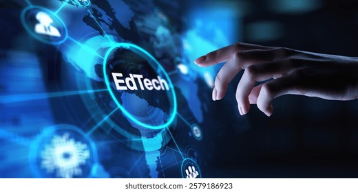 EdTech Educational Technology Enhancing Learning Through Digital Tools, projection on a virtual screen, Business and Technology Concept.
