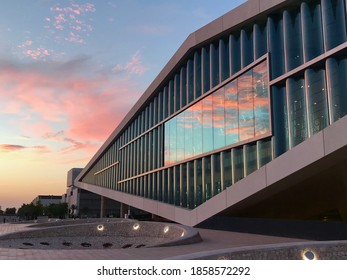 Education City, Ar-Rayyan, Qatar - November 26th, 2018 - Qatar National Library Close Up During Sunset