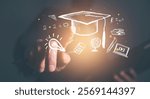 education concept with man hand holding a graduation cap