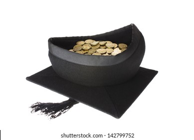 Education Costs - Mortar Board Graduation Cap Full of Coins