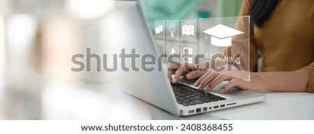 Education Distance E-learning Online Learning Personal development concept. Concept of Online education. woman use Online education training and e-learning webinar on internet for personal development