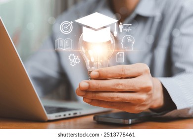 Education, E-learning technology concept. AI and machine learning enhance personalized learning. Technology course, business training. E-learning, online education, education, internet learning.