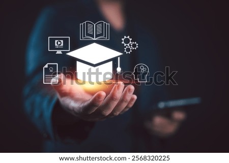 Education, E-learning technology concept. AI and machine learning enhance personalized learning. Technology course, business training. E-learning, education, internet learning, online education.